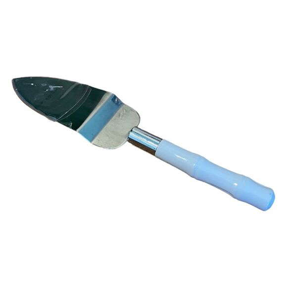 Vintage Frontier Forge Cake Server Stainless Silver White Bamboo Handles MCM - Picture 3 of 4